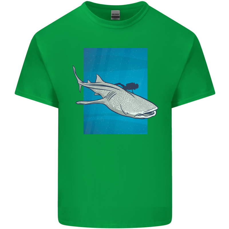 A Whale Shark and Scuba Diver Mens Cotton T-Shirt Tee Top Irish Green