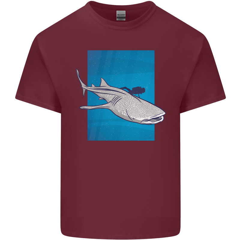 A Whale Shark and Scuba Diver Mens Cotton T-Shirt Tee Top Maroon