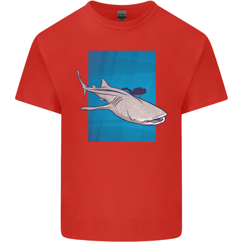 A Whale Shark and Scuba Diver Mens Cotton T-Shirt Tee Top Red