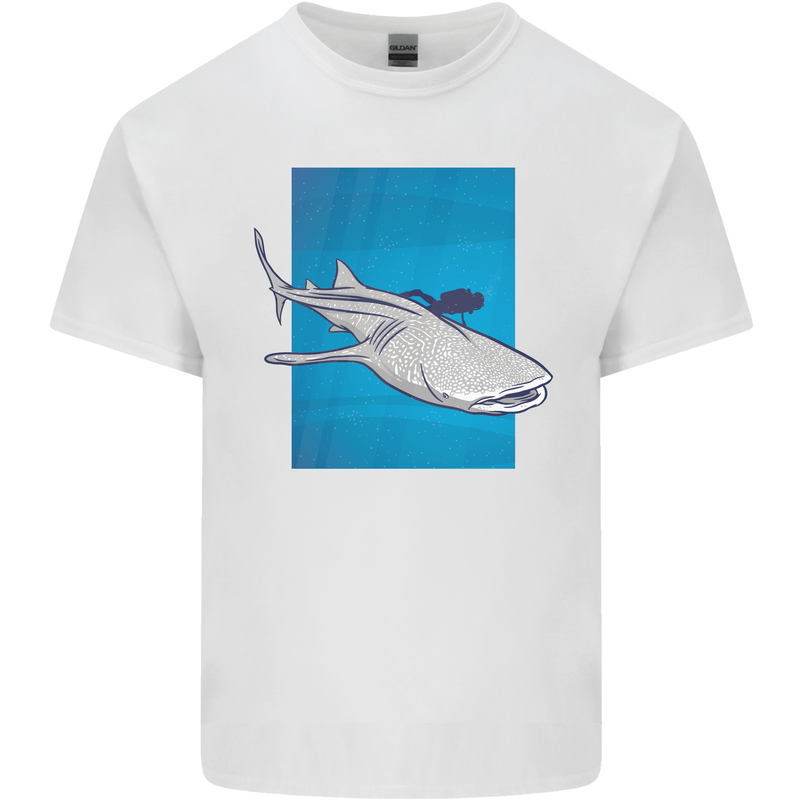 A Whale Shark and Scuba Diver Mens Cotton T-Shirt Tee Top White