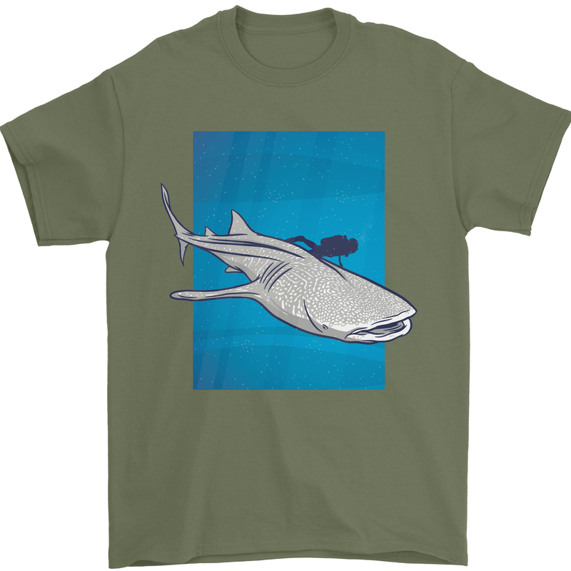 A Whale Shark and Scuba Diver Mens T-Shirt Cotton Gildan Military Green