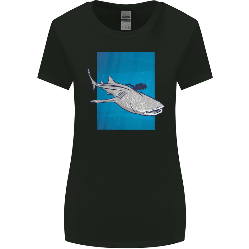 A Whale Shark and Scuba Diver Womens Wider Cut T-Shirt Black