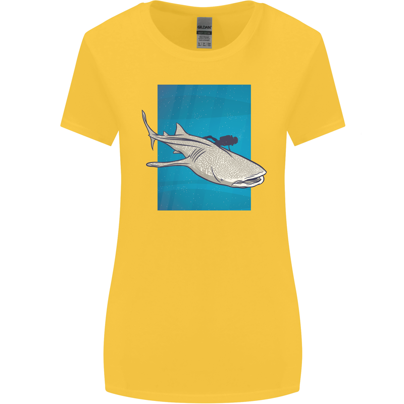 A Whale Shark and Scuba Diver Womens Wider Cut T-Shirt Yellow