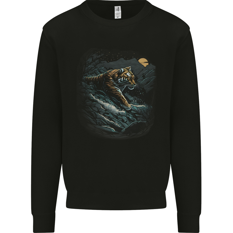 A Wild Tiger in the Moonlight Kids Sweatshirt Jumper Black