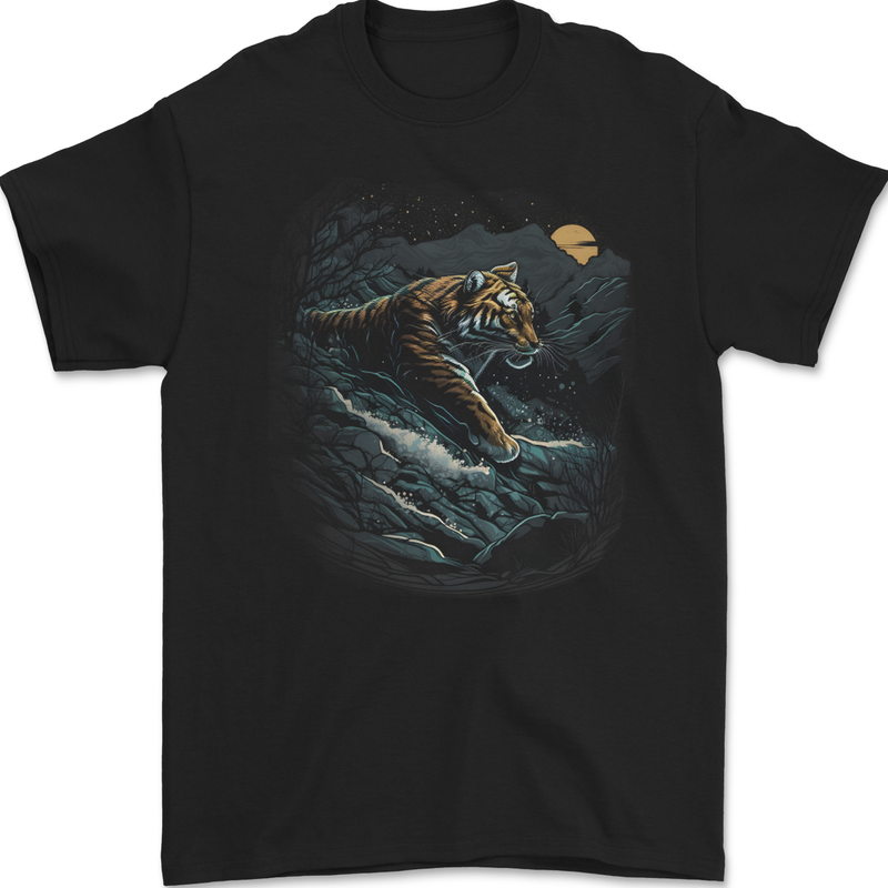 A Wild Tiger in the Moonlight Mens Gildan Cotton T-Shirt Black