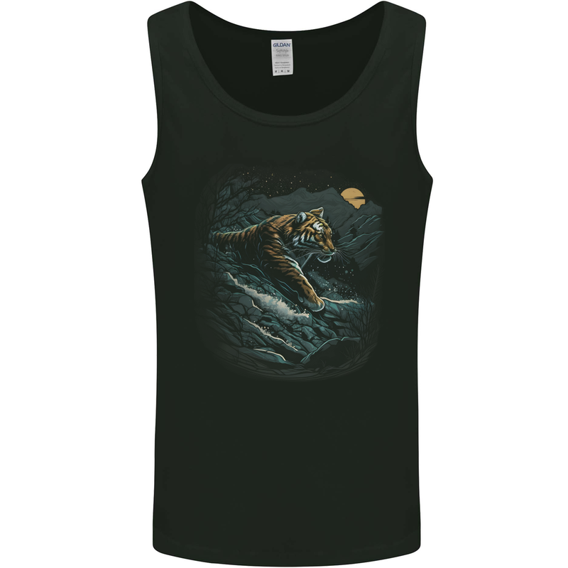 A Wild Tiger in the Moonlight Mens Vest Tank Top Black
