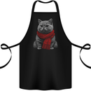 A Winter Cat in a Scarf Cotton Apron 100% Organic Black
