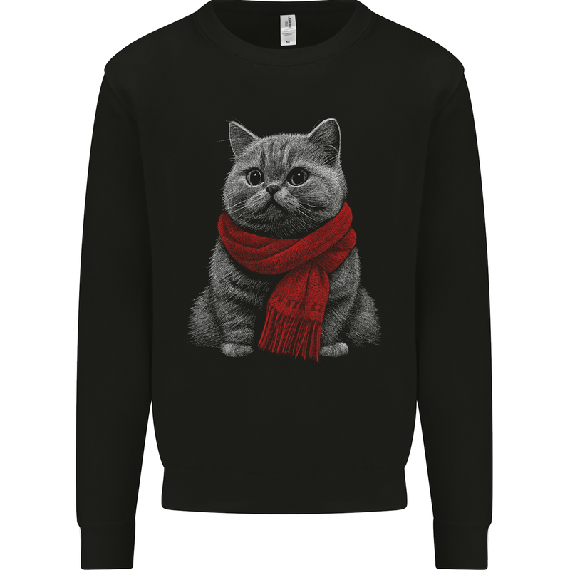 A Winter Cat in a Scarf Kids Sweatshirt Jumper Black