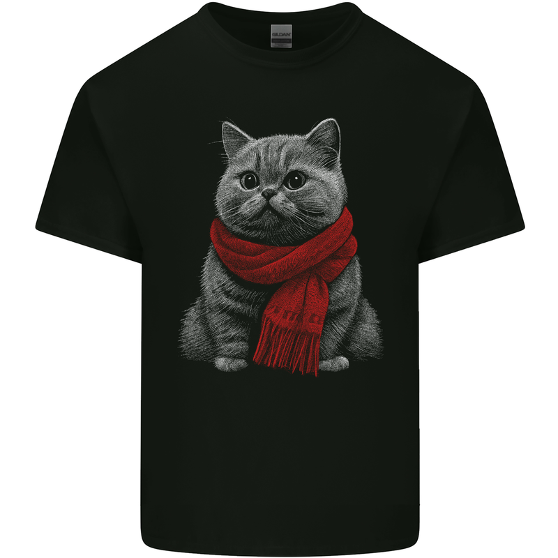 A Winter Cat in a Scarf Kids T-Shirt Childrens Black