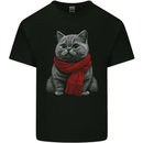 A Winter Cat in a Scarf Mens Cotton T-Shirt Tee Top Black