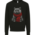 A Winter Cat in a Scarf Mens Sweatshirt Jumper Black