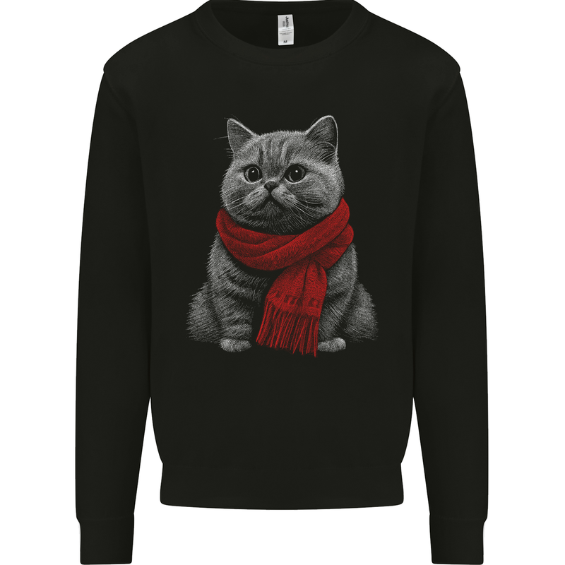 A Winter Cat in a Scarf Mens Sweatshirt Jumper Black