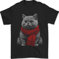 A Winter Cat in a Scarf Mens T-Shirt 100% Cotton Black