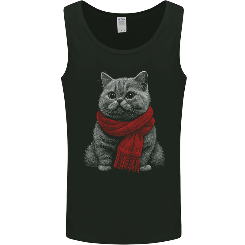 A Winter Cat in a Scarf Mens Vest Tank Top Black
