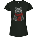 A Winter Cat in a Scarf Womens Petite Cut T-Shirt Black