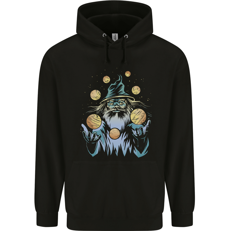 A Wizard Juggling Planets Space Fantasy Childrens Kids Hoodie Black