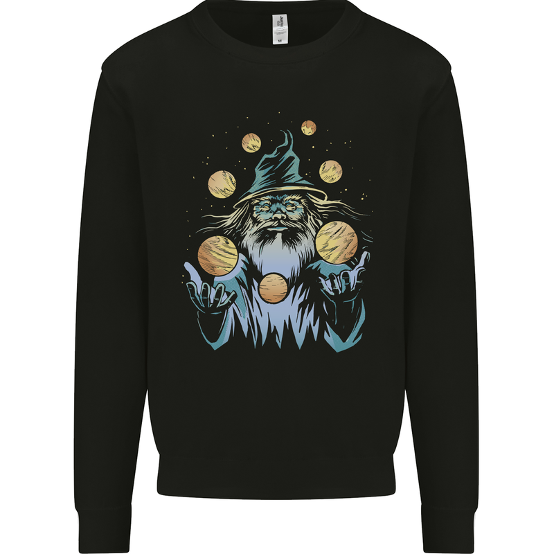 A Wizard Juggling Planets Space Fantasy Mens Sweatshirt Jumper Black