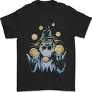 A Wizard Juggling Planets Space Fantasy Mens T-Shirt 100% Cotton Black