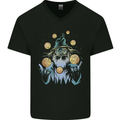 A Wizard Juggling Planets Space Fantasy Mens V-Neck Cotton T-Shirt Black