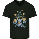 A Wizard Juggling Planets Space Fantasy Mens V-Neck Cotton T-Shirt Black