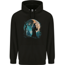 A Wizard Looking at a Fantasy Moon Warlock Childrens Kids Hoodie Black