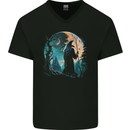 A Wizard Looking at a Fantasy Moon Warlock Mens V-Neck Cotton T-Shirt Black