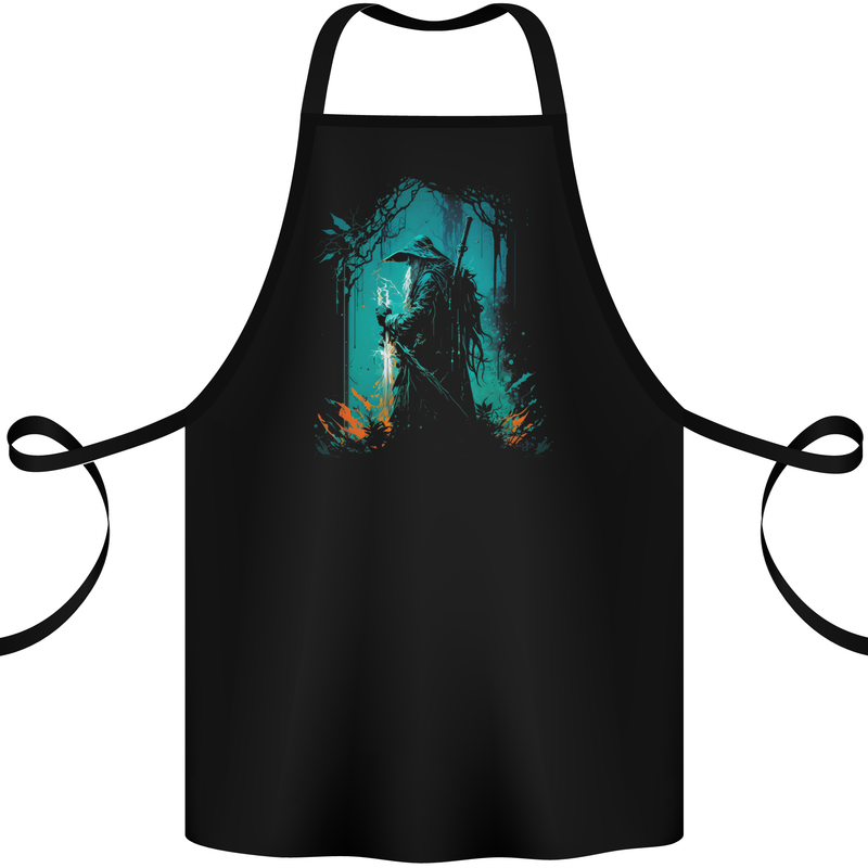 A Wizard in a Fantasy Forest Warlock Cotton Apron 100% Organic Black