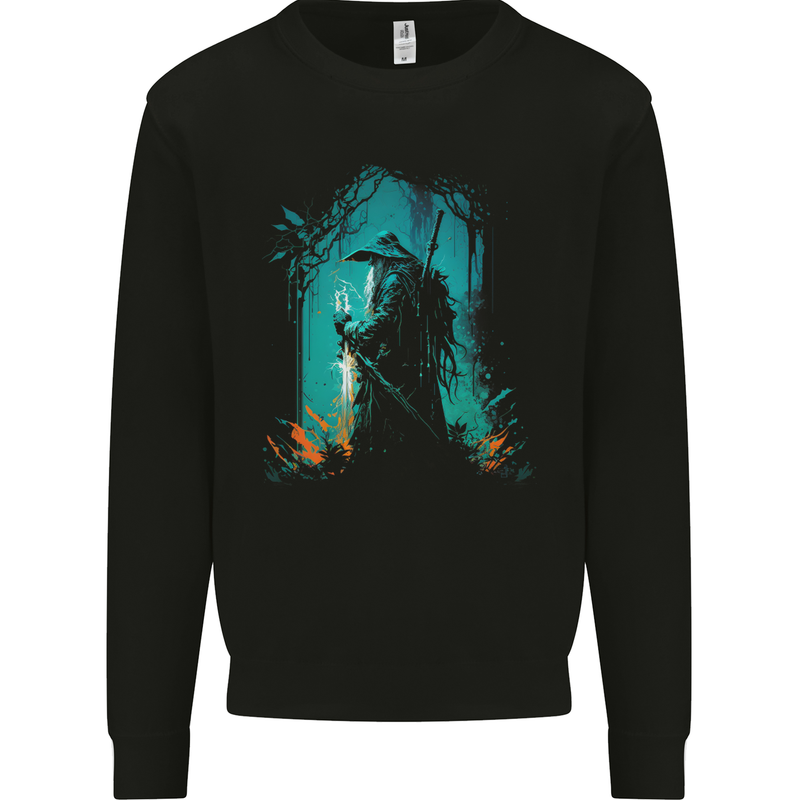 A Wizard in a Fantasy Forest Warlock Kids Sweatshirt Jumper Black