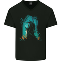 A Wizard in a Fantasy Forest Warlock Mens V-Neck Cotton T-Shirt Black
