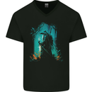 A Wizard in a Fantasy Forest Warlock Mens V-Neck Cotton T-Shirt Black
