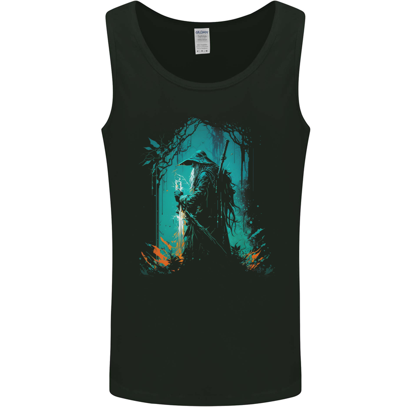 A Wizard in a Fantasy Forest Warlock Mens Vest Tank Top Black