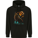 A Wolf Howling With the Moon at Night Childrens Kids Hoodie Black