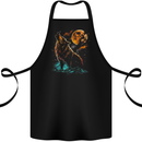 A Wolf Howling With the Moon at Night Cotton Apron 100% Organic Black