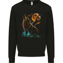 A Wolf Howling With the Moon at Night Kids Sweatshirt Jumper Black
