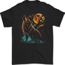 A Wolf Howling With the Moon at Night Mens Gildan Cotton T-Shirt Black