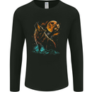 A Wolf Howling With the Moon at Night Mens Long Sleeve T-Shirt Black
