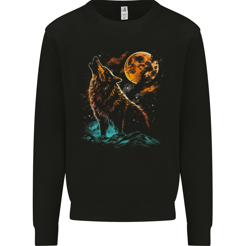 A Wolf Howling With the Moon at Night Mens Sweatshirt Jumper Black