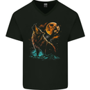 A Wolf Howling With the Moon at Night Mens V-Neck Cotton T-Shirt Black