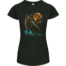 A Wolf Howling With the Moon at Night Womens Petite Cut T-Shirt Black