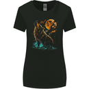 A Wolf Howling With the Moon at Night Womens Wider Cut T-Shirt Black