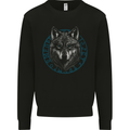 A Wolf in Viking Symbols Text Valhalla Kids Sweatshirt Jumper Black
