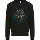 A Wolf in Viking Symbols Text Valhalla Kids Sweatshirt Jumper Black