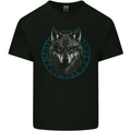 A Wolf in Viking Symbols Text Valhalla Kids T-Shirt Childrens Black