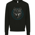 A Wolf in Viking Symbols Text Valhalla Mens Sweatshirt Jumper Black