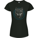 A Wolf in Viking Symbols Text Valhalla Womens Petite Cut T-Shirt Black