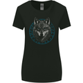 A Wolf in Viking Symbols Text Valhalla Womens Wider Cut T-Shirt Black