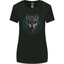 A Wolf in Viking Symbols Text Valhalla Womens Wider Cut T-Shirt Black