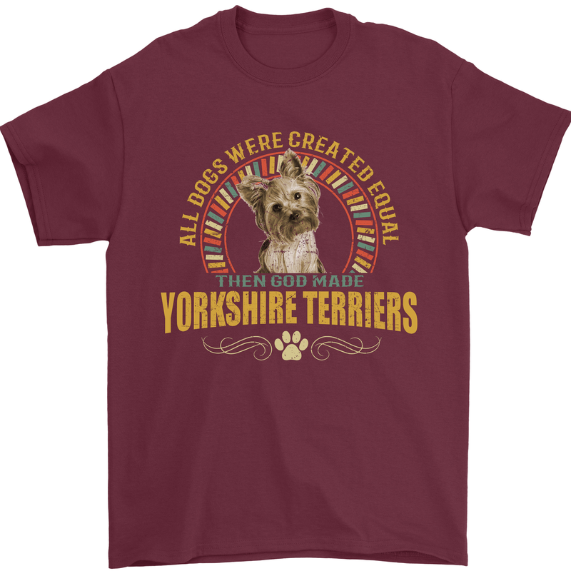 A Yorkshire Terrier Dog Mens T-Shirt 100% Cotton Maroon