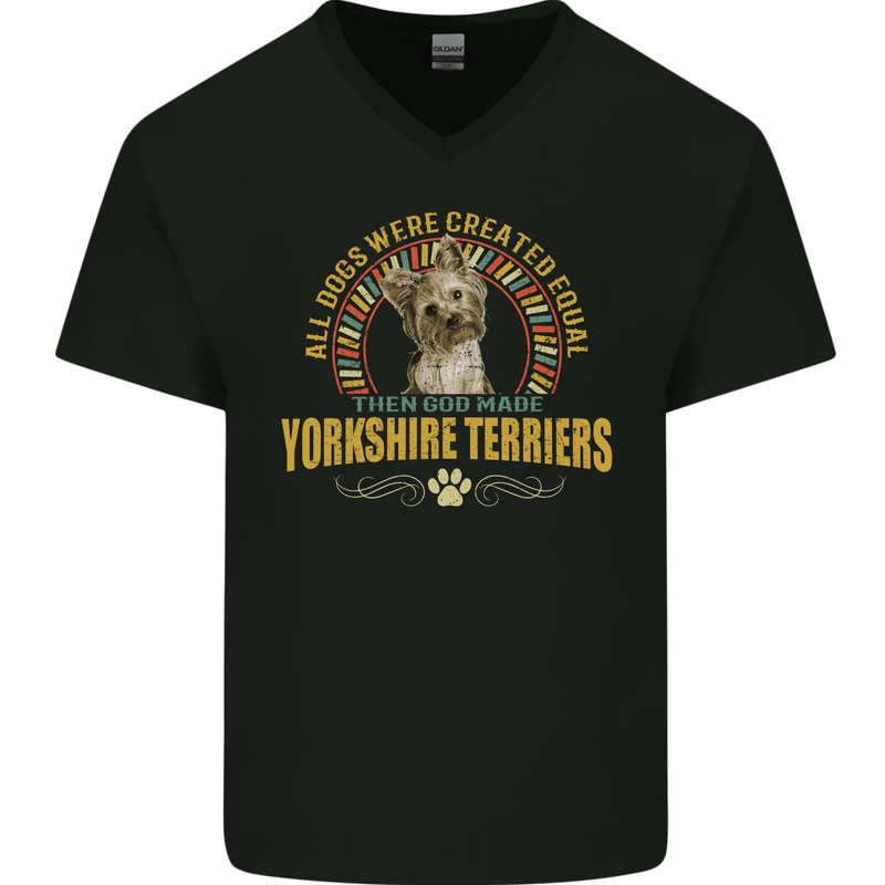 A Yorkshire Terrier Dog Mens V-Neck Cotton T-Shirt Black