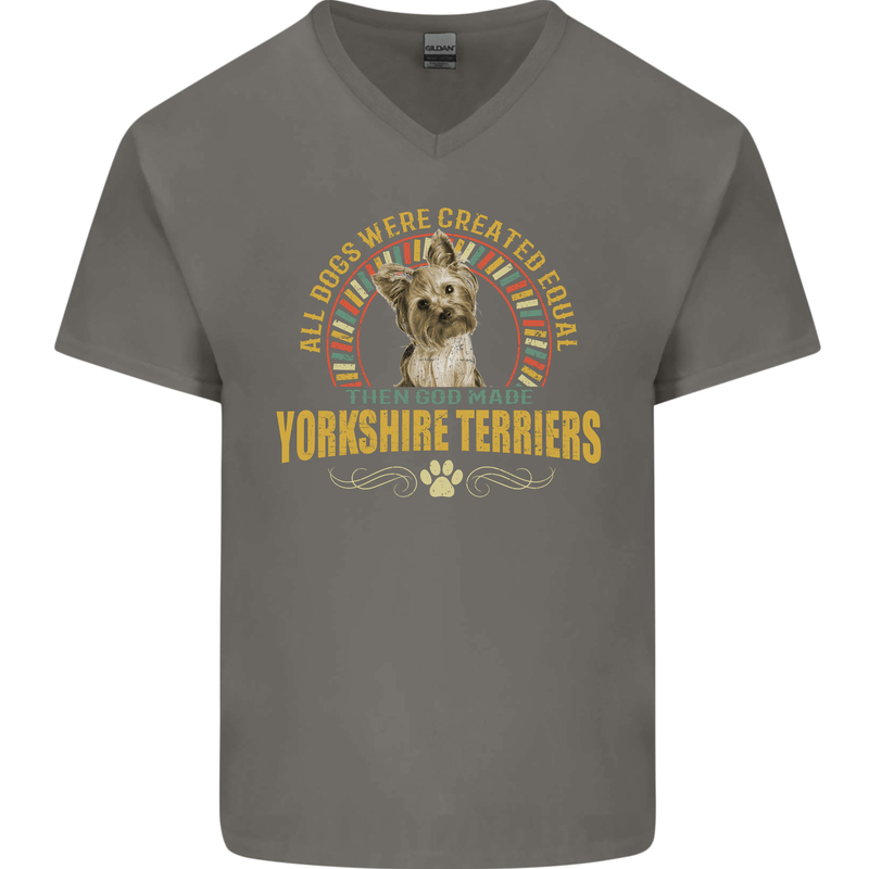 A Yorkshire Terrier Dog Mens V-Neck Cotton T-Shirt Charcoal